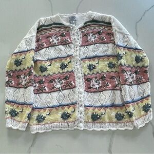 Vintage Cape Isle Knitters Coquette Cardigan Sweater, Size Small